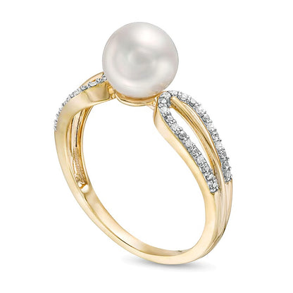 7.0mm Freshwater Cultured Pearl and 0.05 CT. TW Diamond Split Shank Ring in 10K Gold
