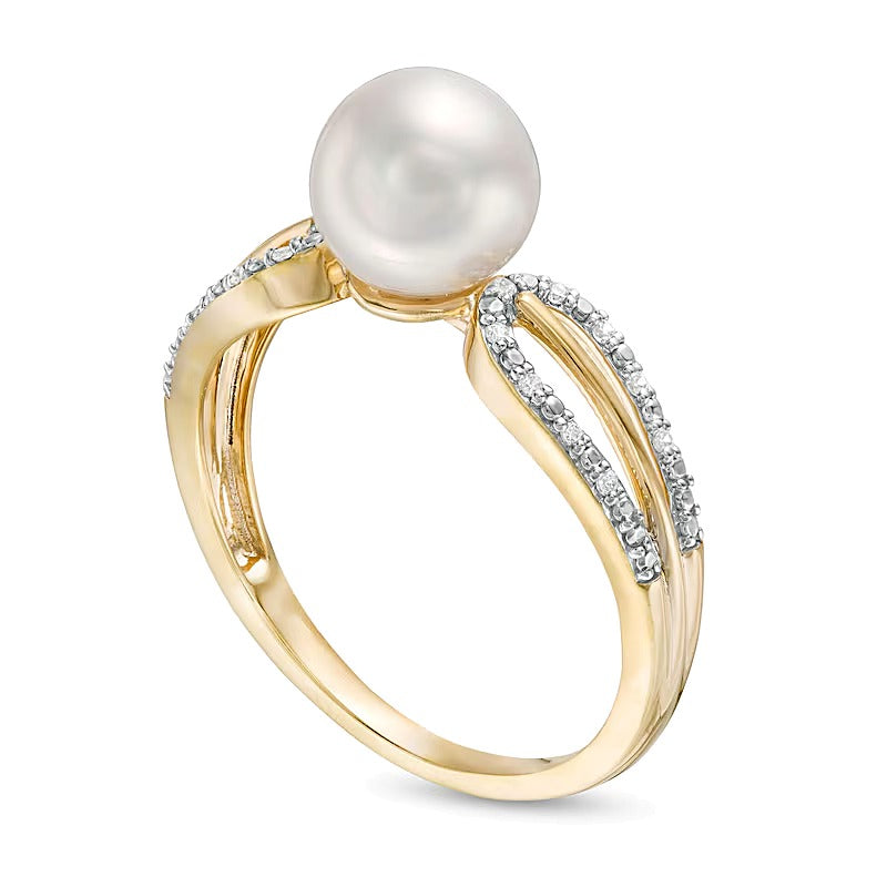 7.0mm Freshwater Cultured Pearl and 0.05 CT. TW Diamond Split Shank Ring in 10K Gold