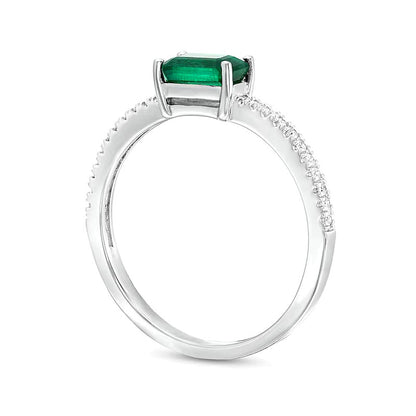 Emerald and 0.1 CT. TW Diamond Ring in 14K White Gold