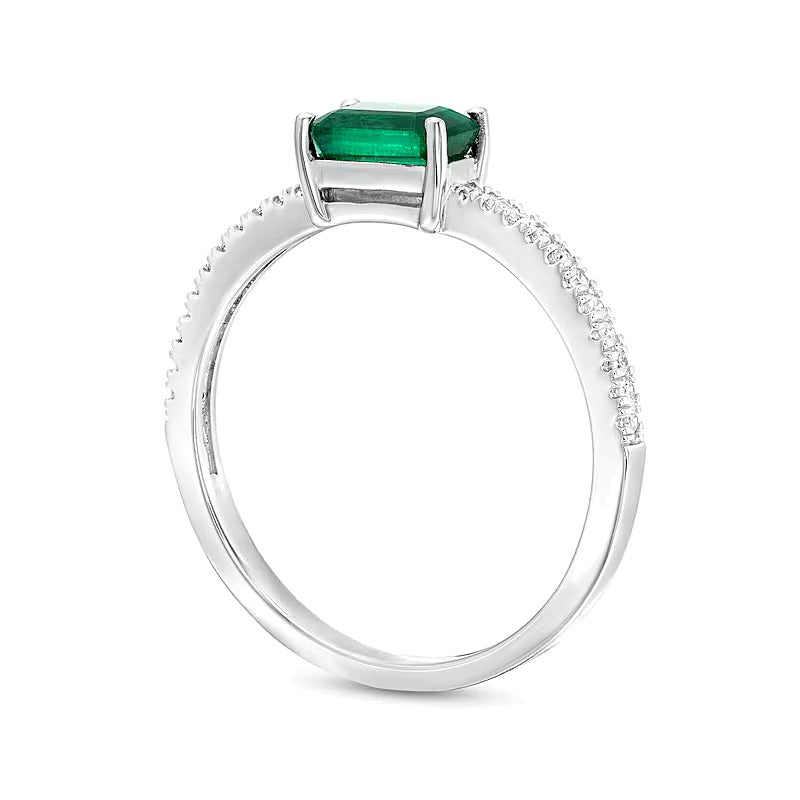 Emerald and 0.1 CT. TW Diamond Ring in 14K White Gold