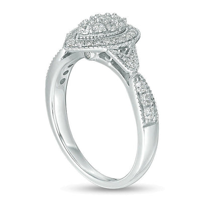 0.5 CT. TW Multi-Diamond Double Pear-Shaped Frame Vintage-Style Engagement Ring in 10K White Gold