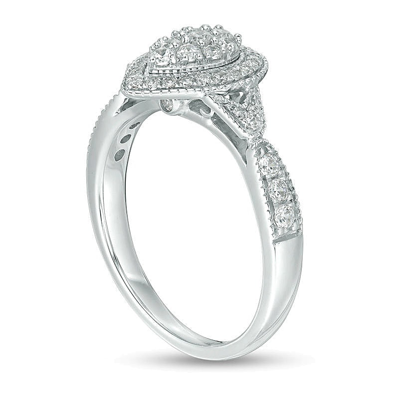 0.5 CT. TW Multi-Diamond Double Pear-Shaped Frame Vintage-Style Engagement Ring in 10K White Gold