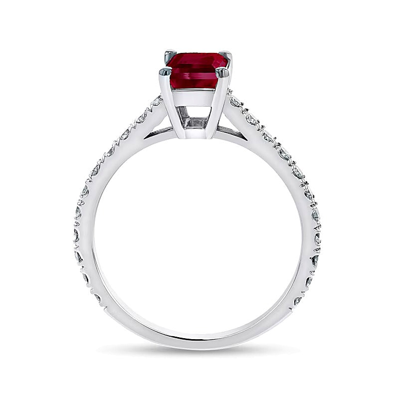 Emerald-Cut Ruby and 0.33 CT. TW Diamond Ring in 14K White Gold