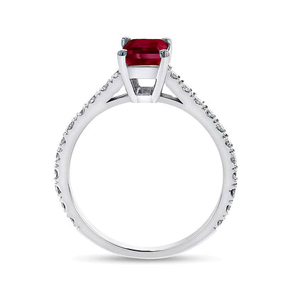 Emerald-Cut Ruby and 0.33 CT. TW Diamond Ring in 14K White Gold