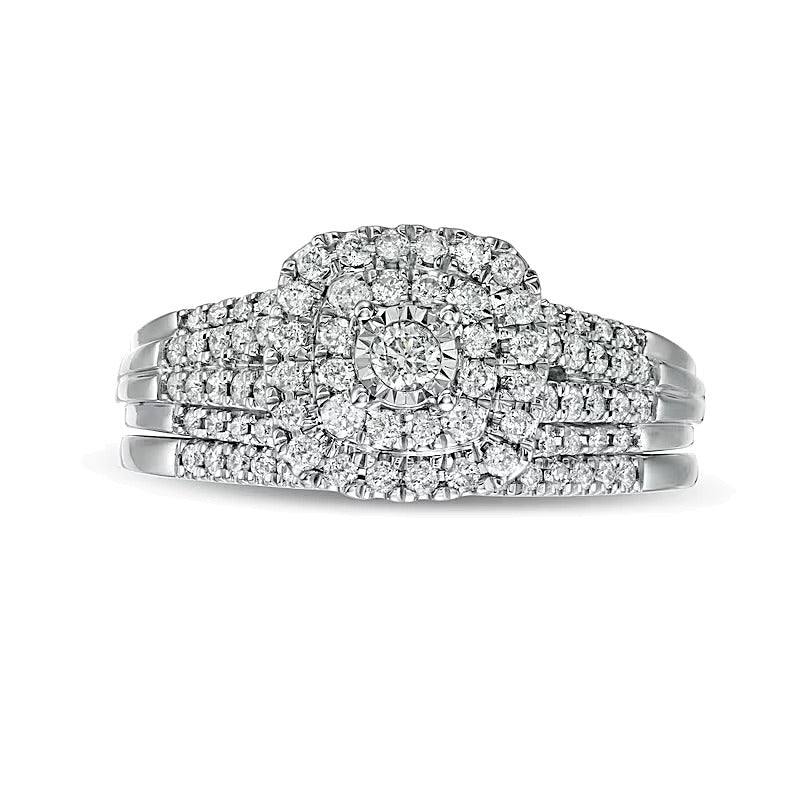 0.5 CT. TW Diamond Double Cushion-Shaped Multi-Row Bridal Set in 10K White Gold