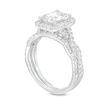 2.63 CT. TW Emerald-Cut Lab-Grown Diamond Frame Twist Shank Bridal Set in 14K White Gold (I/SI2)