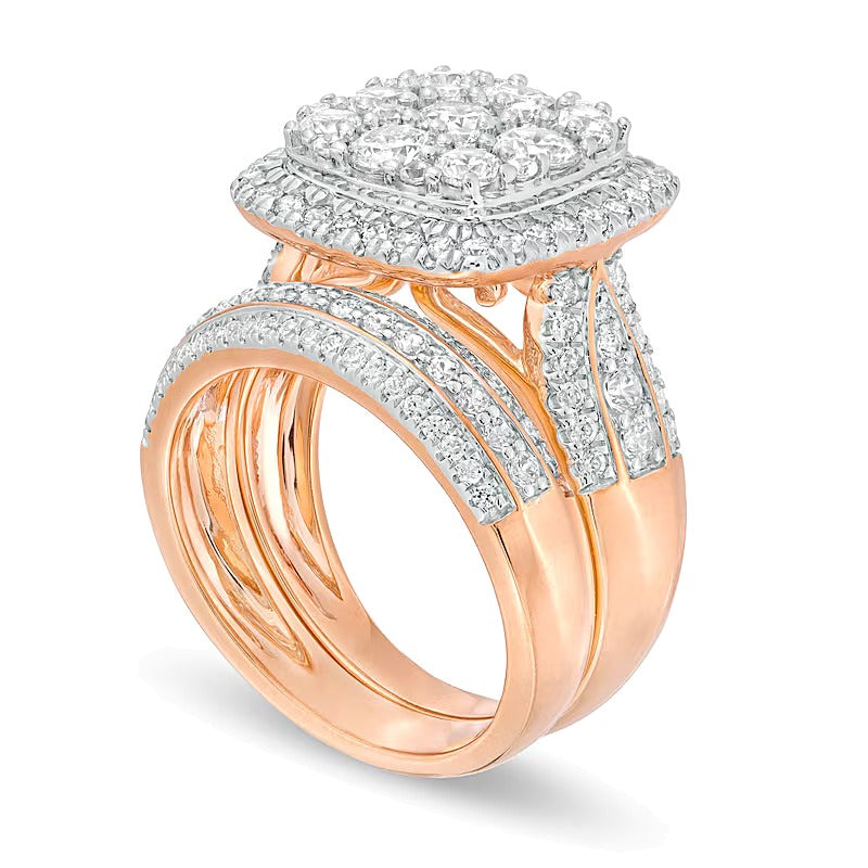 2.5 CT. TW Composite Diamond Cushion Frame Multi-Row Bridal Set in 10K Rose Gold