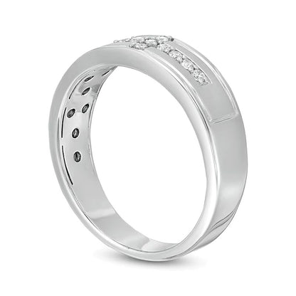 0.13 CT. TW Diamond Sideways Cross Wedding Band in Sterling Silver