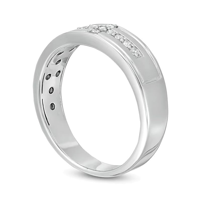 0.13 CT. TW Diamond Sideways Cross Wedding Band in Sterling Silver