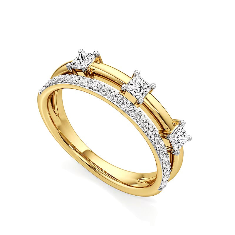 0.5 CT. TW Princess-Cut and Round Diamond Faux Stack Ring in 10K Gold