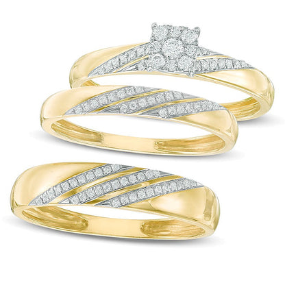 Diamond Accent Comfort Fit Slant Wedding Band in 10K Gold