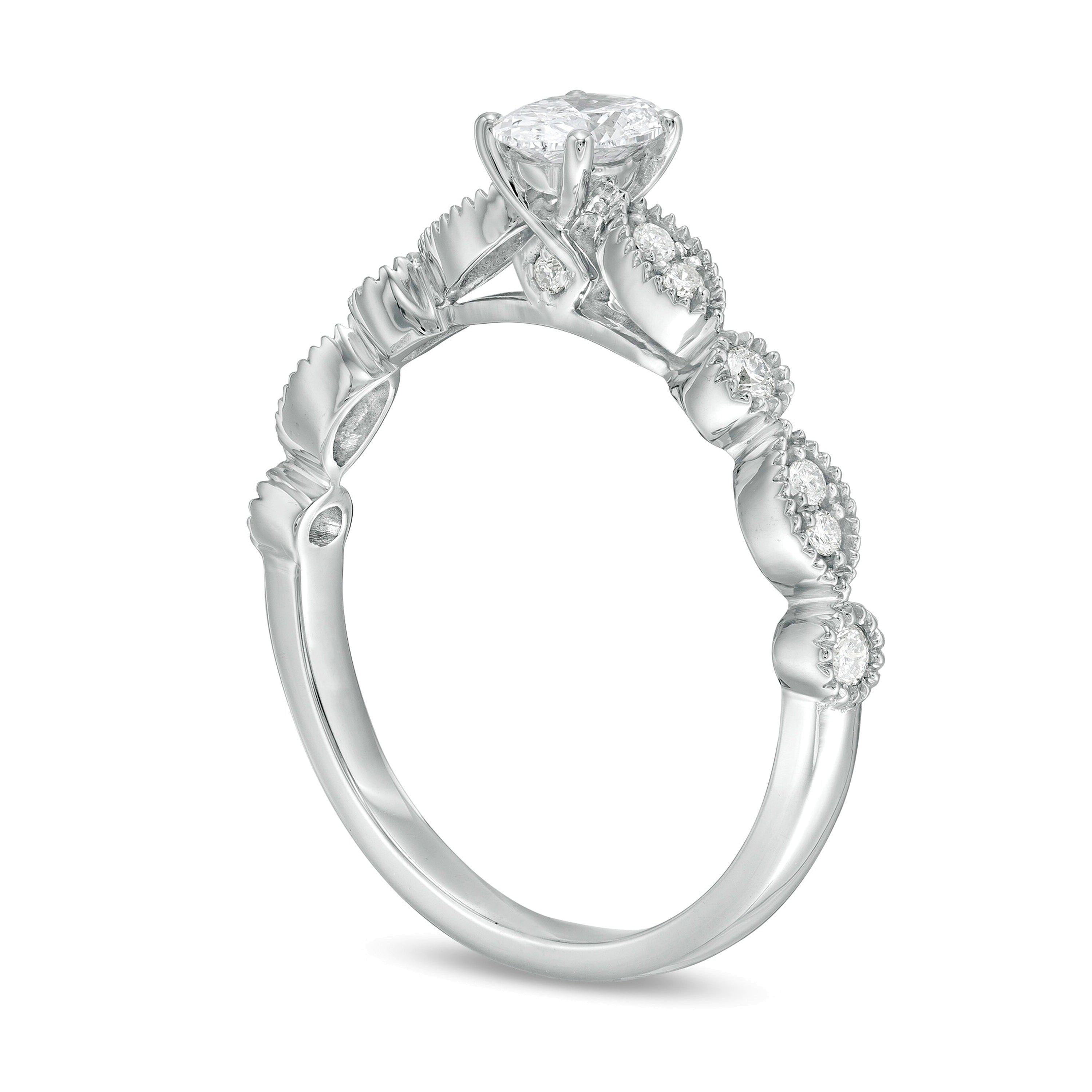 0.5 CT. TW Oval Diamond with Marquise Shapes Vintage-Style Engagement Ring in 10K White Gold