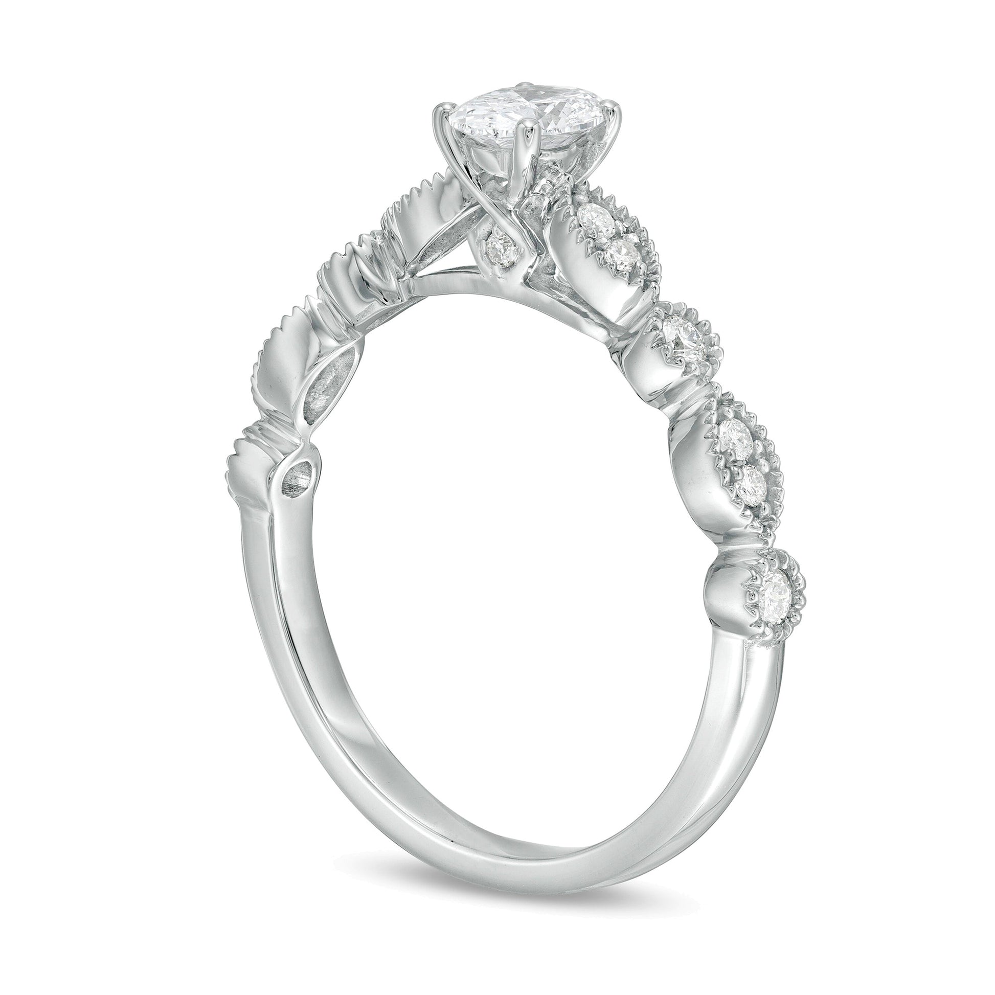 0.5 CT. TW Oval Diamond with Marquise Shapes Vintage-Style Engagement Ring in 10K White Gold