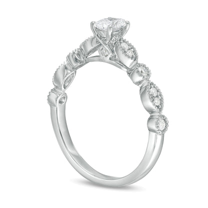 0.5 CT. TW Oval Diamond with Marquise Shapes Vintage-Style Engagement Ring in 10K White Gold