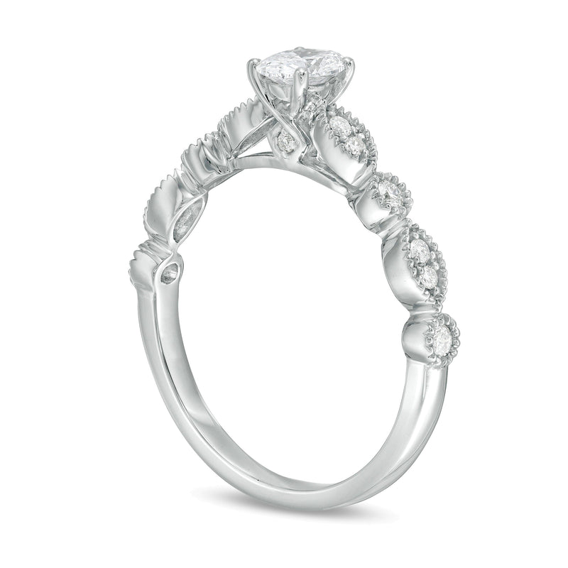 0.5 CT. TW Oval Diamond with Marquise Shapes Vintage-Style Engagement Ring in 10K White Gold