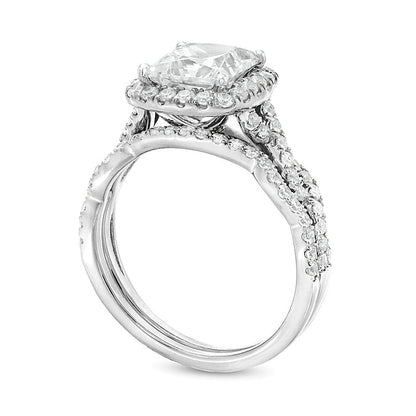 2.63 CT. TW Princess-Cut Lab-Grown Diamond Cushion Frame Twist Bridal Set in 14K White Gold (I/SI2)