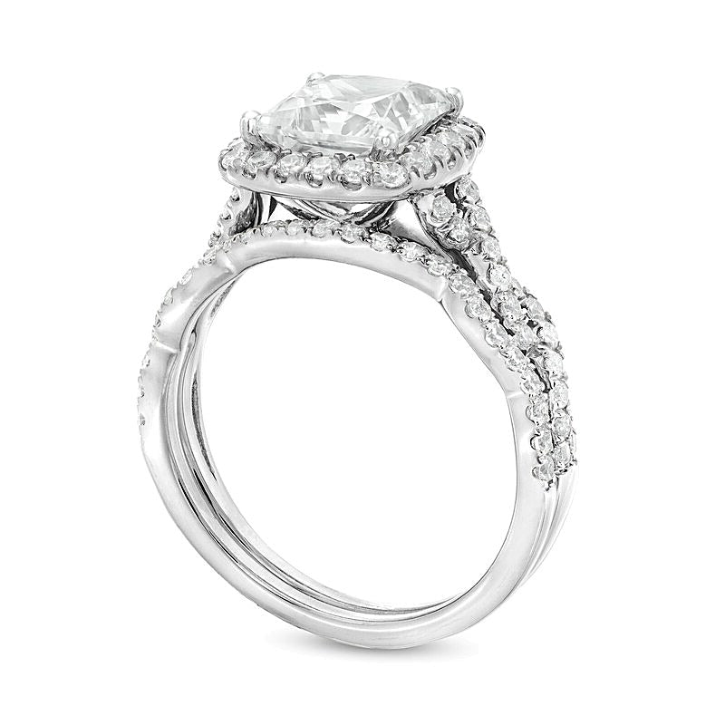 2.63 CT. TW Princess-Cut Lab-Grown Diamond Cushion Frame Twist Bridal Set in 14K White Gold (I/SI2)