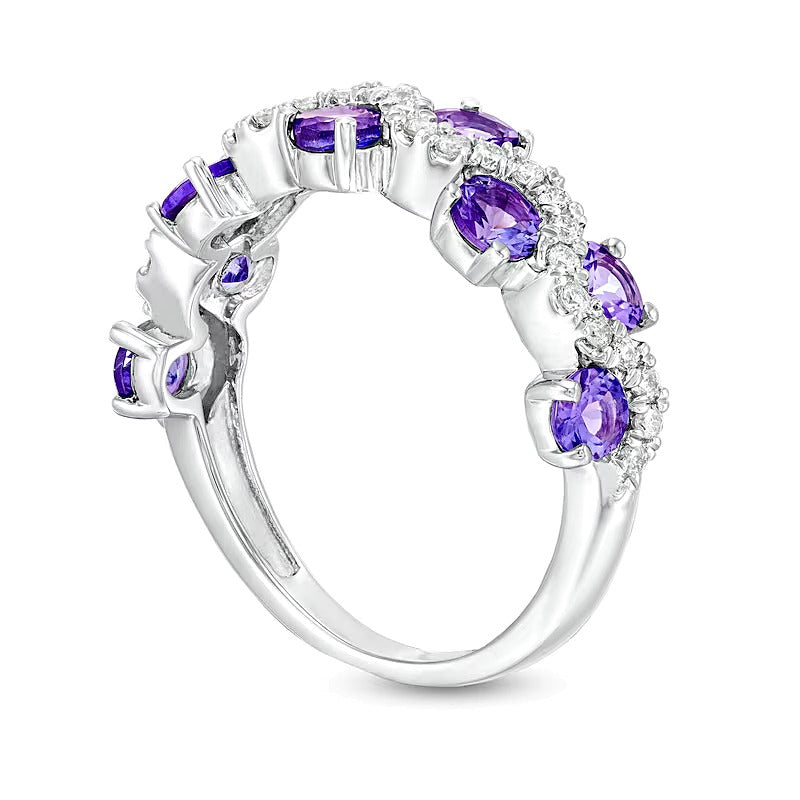 3.0mm Tanzanite and 0.17 CT. TW Diamond Staggered Wave Band in 14K White Gold
