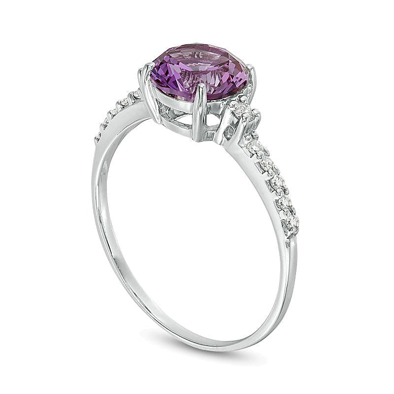 7.0mm Lab-Created Alexandrite and 0.13 CT. TW Diamond Engagement Ring in 10K White Gold