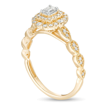 0.38 CT. TW Emerald-Cut Diamond Double Frame Art Deco Vintage-Style Engagement Ring in 10K Gold