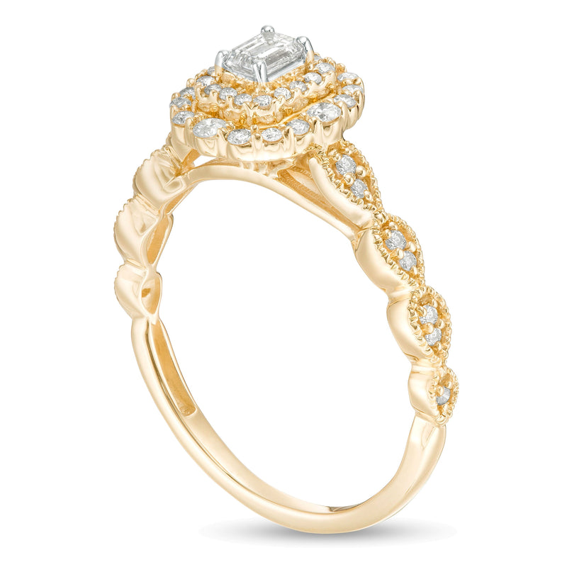 0.38 CT. TW Emerald-Cut Diamond Double Frame Art Deco Vintage-Style Engagement Ring in 10K Gold