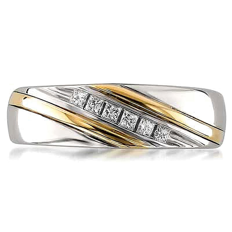 0.2 CT. TW Square-Cut Diamond Slant Band in 14K Two-Tone Gold