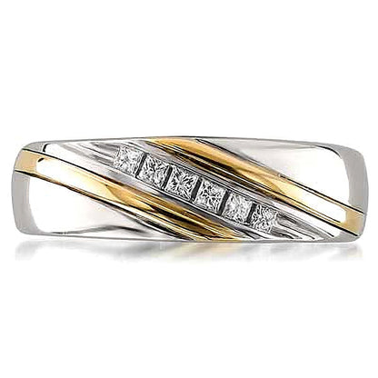 0.2 CT. TW Square-Cut Diamond Slant Band in 14K Two-Tone Gold