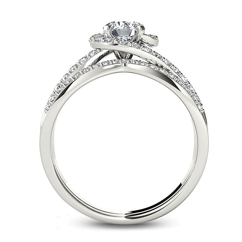 1.0 CT. TW Diamond Swirl Bypass Bridal Set in 14K White Gold