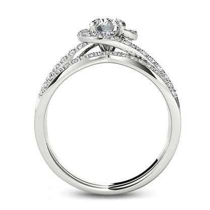 1.0 CT. TW Diamond Swirl Bypass Bridal Set in 14K White Gold