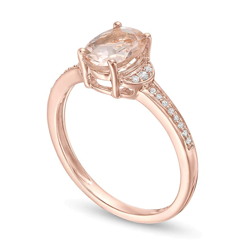 Oval Morganite and 0.07 CT. TW Diamond Collar Ring in 10K Rose Gold