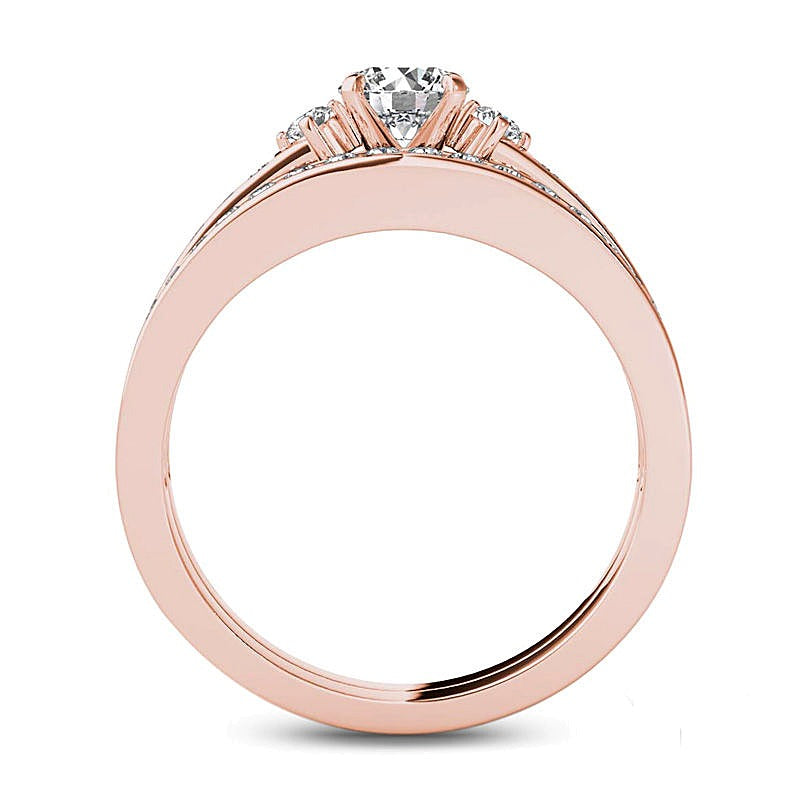 1.0 CT. TW Diamond Tapered Shank Bridal Set in 14K Rose Gold