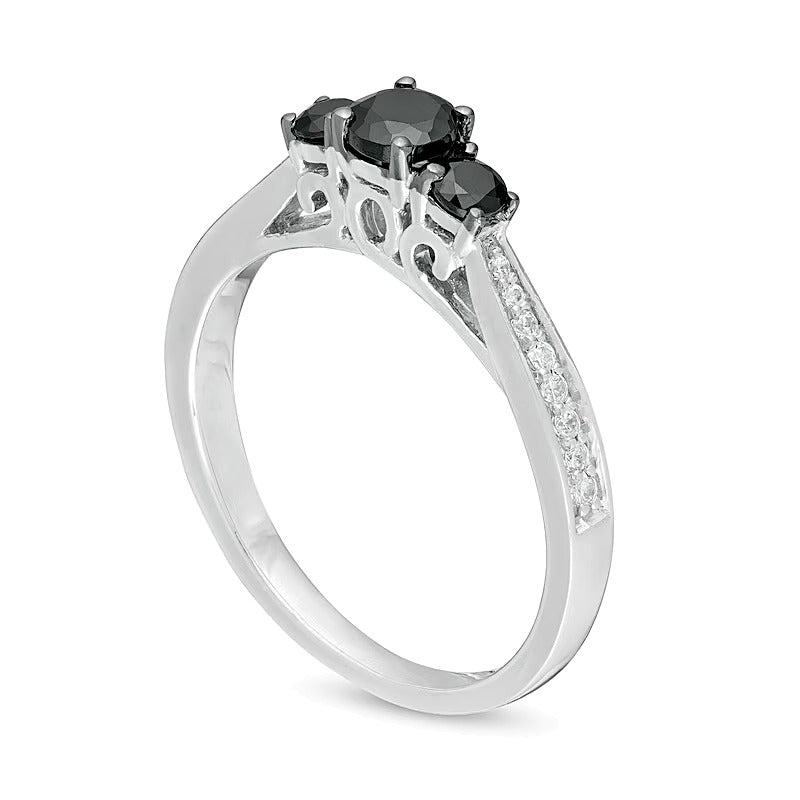 0.5 CT. TW Enhanced Black and White Diamond Three Stone Engagement Ring in Sterling Silver