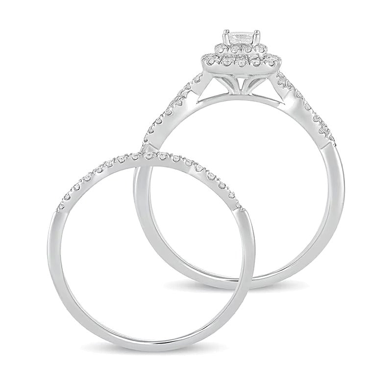 0.5 CT. TW Princess-Cut Diamond Double Cushion-Shaped Frame Multi-Row Bridal Set in 10K White Gold