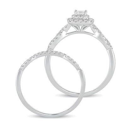 0.5 CT. TW Princess-Cut Diamond Double Cushion-Shaped Frame Multi-Row Bridal Set in 10K White Gold