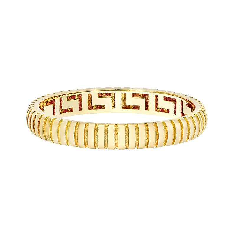 Greek Key Ribbed Ring in 14K Gold