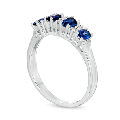 Oval Blue Sapphire and 0.1 CT. TW Diamond Duo Alternating Four Stone Ring in 14K White Gold