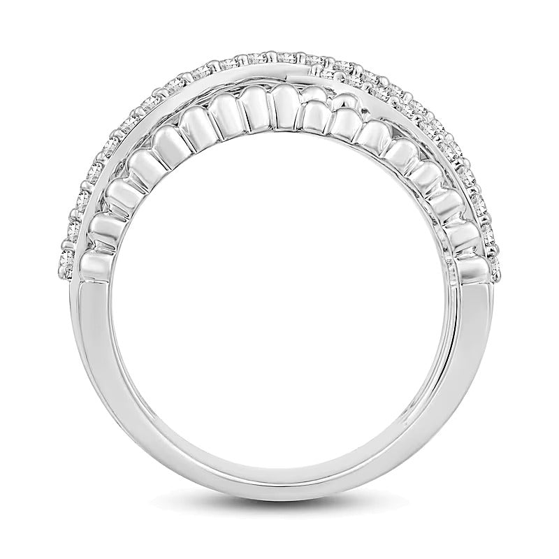 0.5 CT. TW Diamond Layered Bead Shank Ring in 10K White Gold