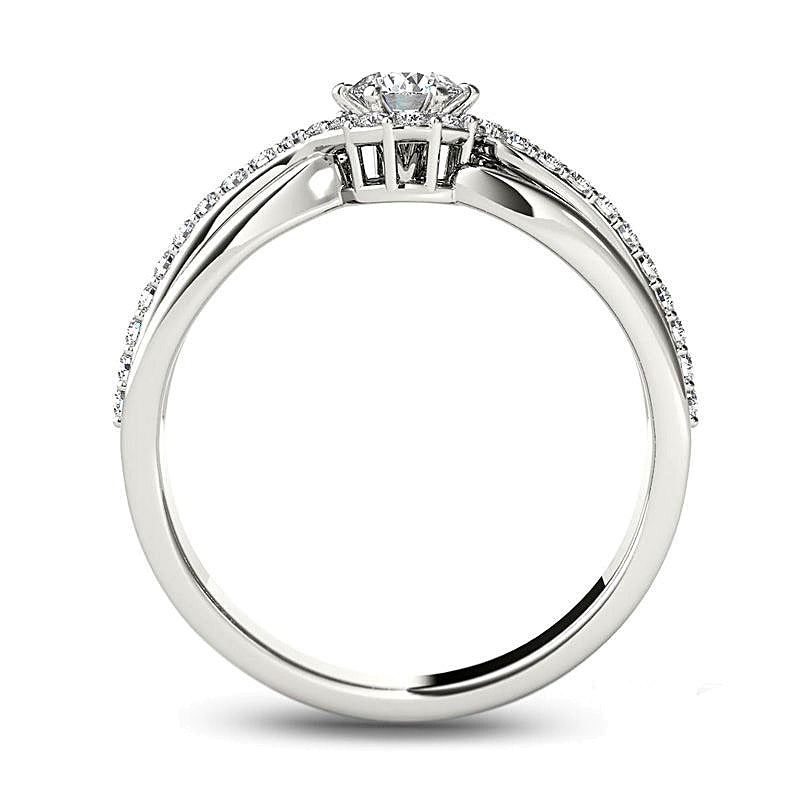 0.5 CT. TW Diamond Frame Swirl Engagement Ring in 14K White Gold