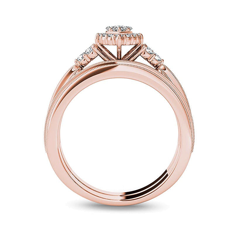 0.5 CT. TW Composite Marquise Diamond with Tri-Sides Bridal Set in 14K Rose Gold