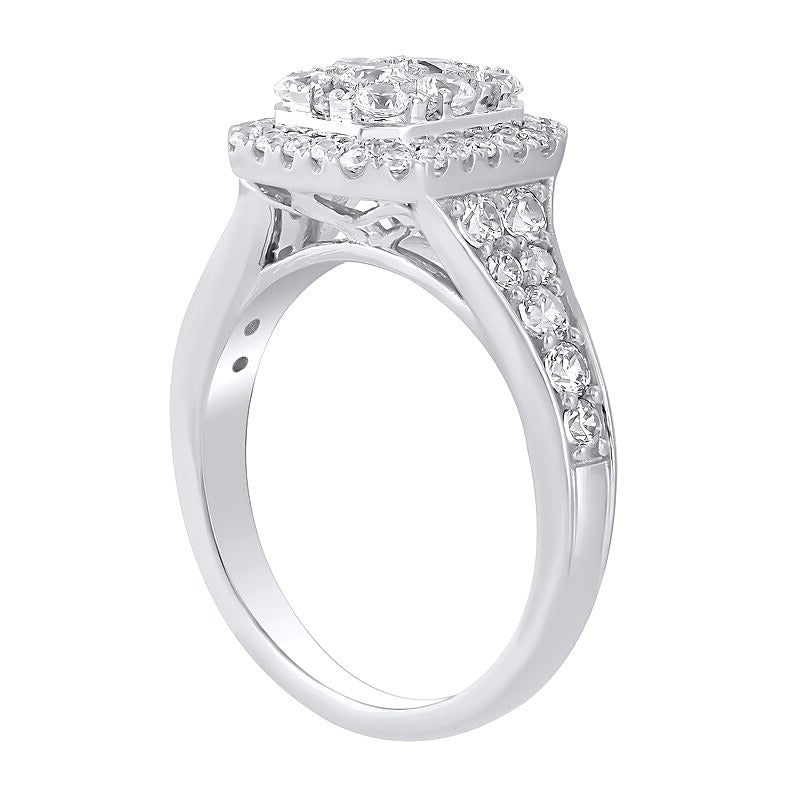 1.25 CT. TW Emerald Multi-Diamond Frame Engagement Ring in 10K White Gold