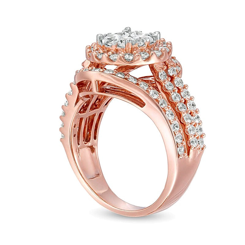 2.0 CT. TW Composite Diamond Bypass Multi-Row Split Shank Engagement Ring in 10K Rose Gold