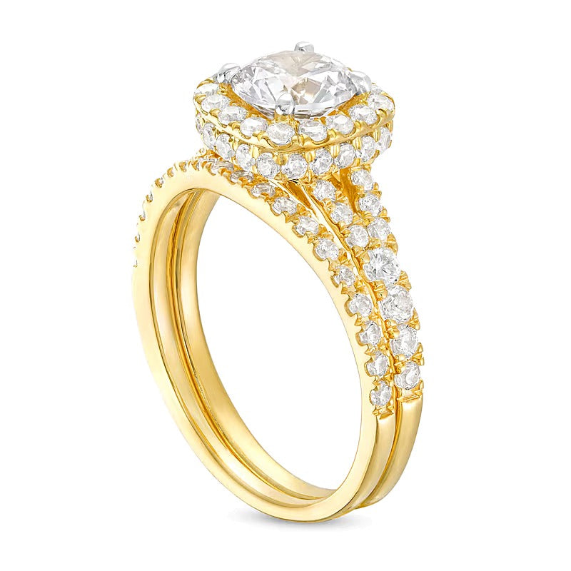 1.88 CT. TW Lab-Grown Diamond Cushion Frame Split Shank Bridal Set in 14K Gold (I/SI2)