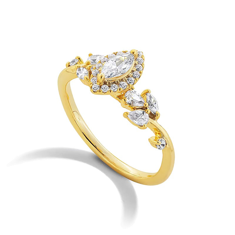 0.75 CT. TW Marquise-Cut Diamond Frame Leaf Shank Engagement Ring in 14K Gold