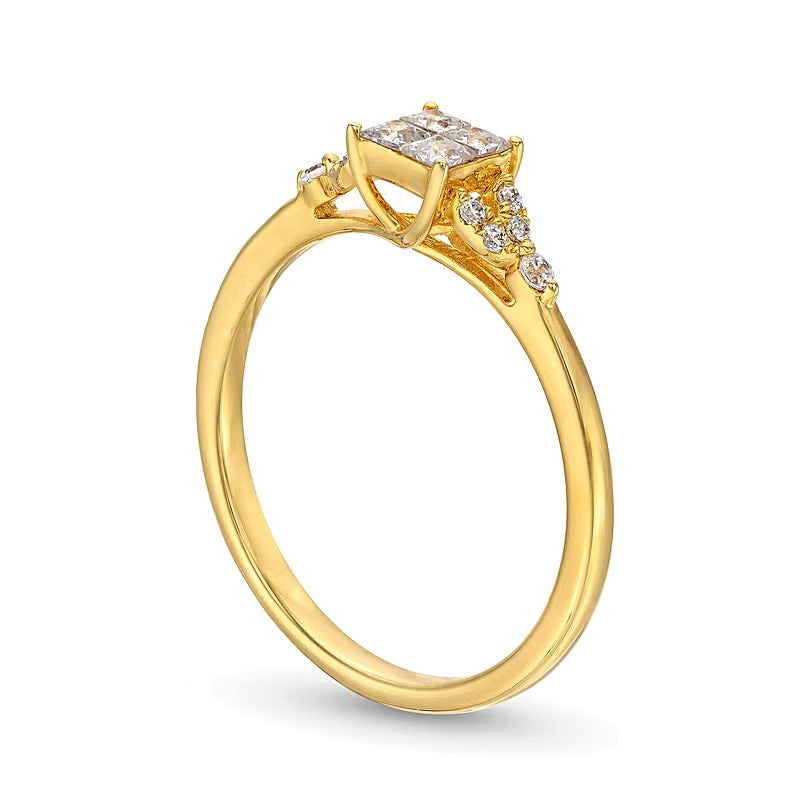 0.33 CT. TW Quad Princess-Cut Diamond Leaf-Sides Engagement Ring in 10K Gold