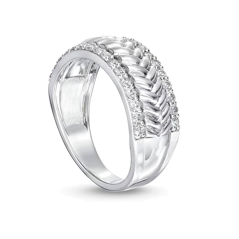 0.5 CT. TW Diamond Edge Herringbone Band in 10K White Gold