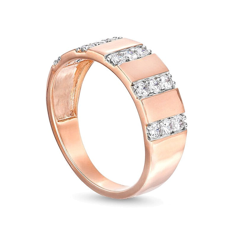0.5 CT. TW Diamond Trio Linear Row Band in 10K Rose Gold