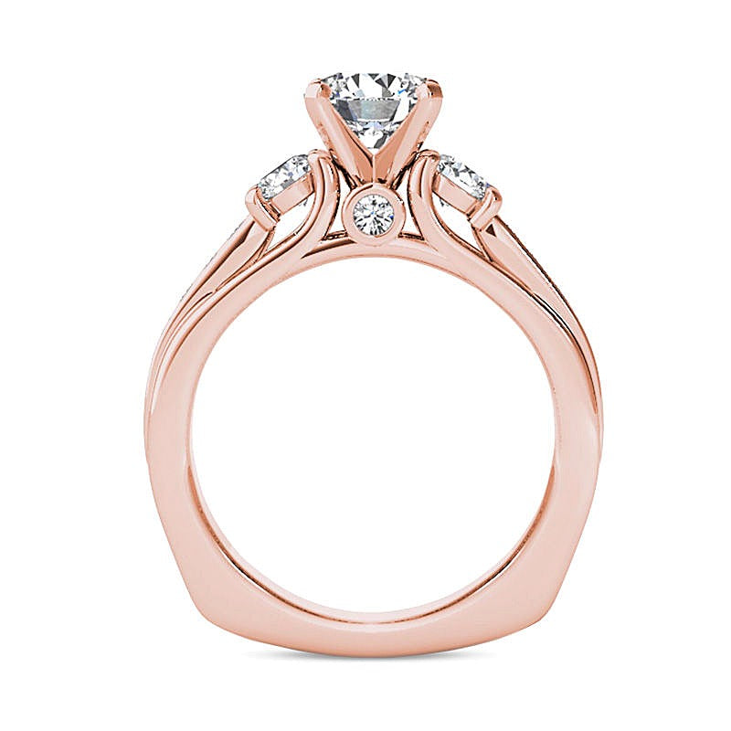 2.0 CT. TW Diamond Three Stone Squared Edge Engagement Ring in 14K Rose Gold