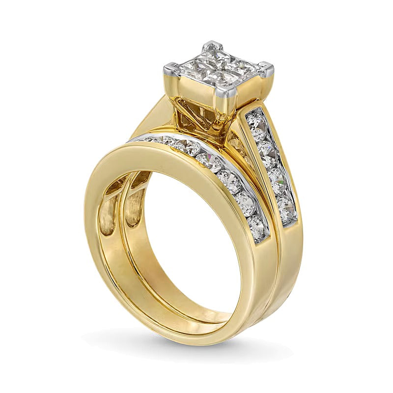 2.0 CT. TW Quad Princess-Cut Diamond Bridal Set in 14K Gold