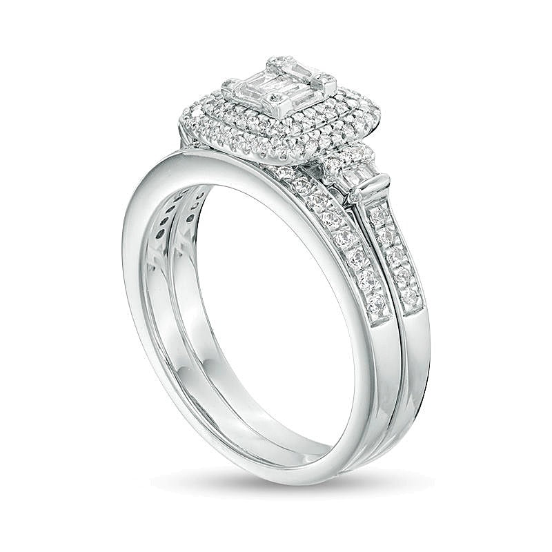 0.5 CT. TW Composite Diamond Double Cushion Frame Collar Bridal Set in 10K White Gold