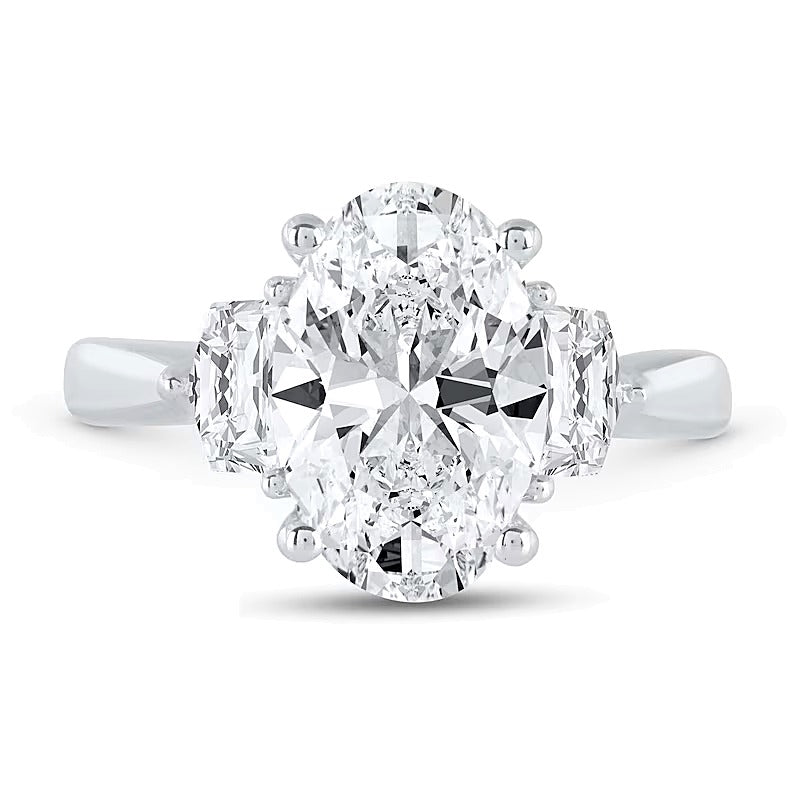 4.75 CT. TW Oval and Shield Lab-Grown Diamond Three Stone Engagement Ring in 14K White Gold (F/VS2)